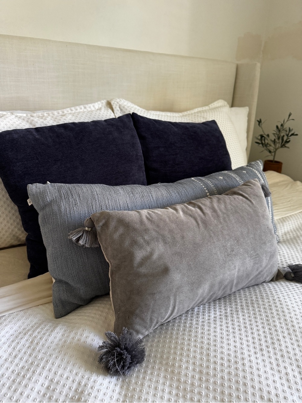 Serena & Lily Gray Suede Tassel Eva Pillow - 12x22 - Smoke